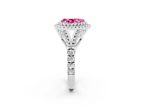 White gold Pear Cut Pink Sapphire Pavé Split Shank Double Halo Engagement Ring_2