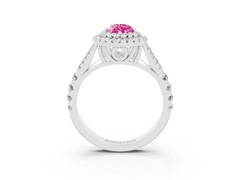 White gold Pear Cut Pink Sapphire Pavé Split Shank Double Halo Engagement Ring_3