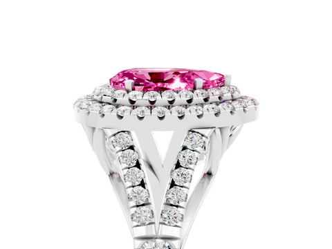 White gold Pear Cut Pink Sapphire Pavé Split Shank Double Halo Engagement Ring_5
