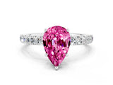 White gold Pear Cut Pink Sapphire Pave Band Solitaire Ring with Four-Prong Setting_60