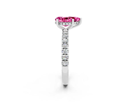 White gold Pear Cut Pink Sapphire Pave Band Solitaire Ring with Four-Prong Setting_62