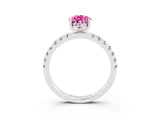 White gold Pear Cut Pink Sapphire Pave Band Solitaire Ring with Four-Prong Setting_63