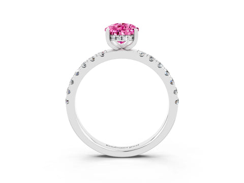 White gold Pear Cut Pink Sapphire Pave Band Solitaire Ring with Four-Prong Setting_63
