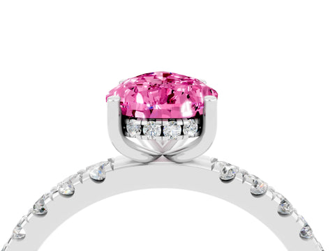 White gold Pear Cut Pink Sapphire Pave Band Solitaire Ring with Four-Prong Setting_64