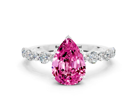 White gold Pear Cut Pink Sapphire Prong Set Engagement Ring with Pavé Band_12
