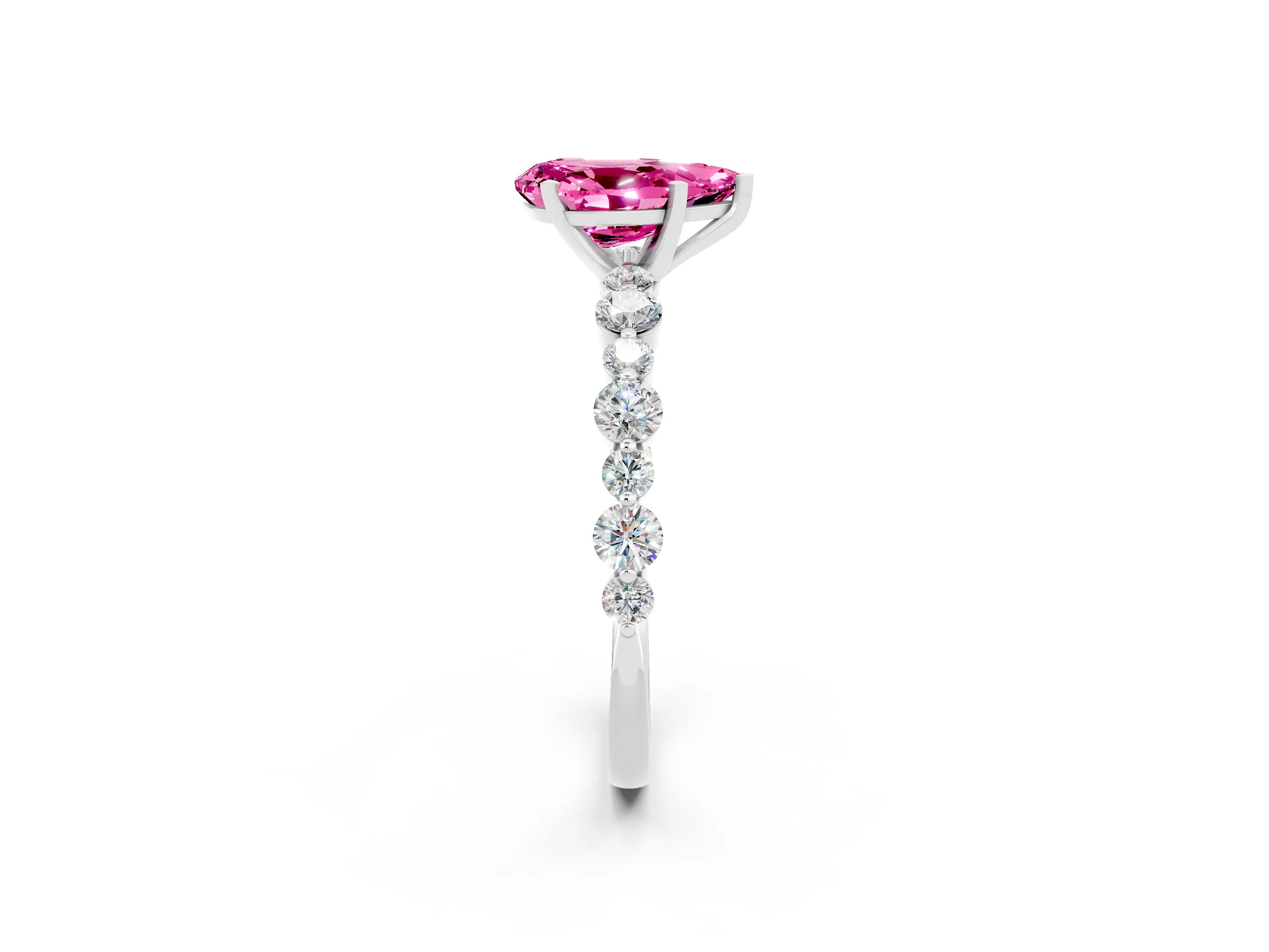 White gold Pear Cut Pink Sapphire Prong Set Engagement Ring with Pavé Band_14