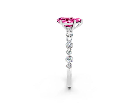 White gold Pear Cut Pink Sapphire Prong Set Engagement Ring with Pavé Band_14