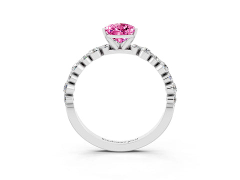 White gold Pear Cut Pink Sapphire Prong Set Engagement Ring with Pavé Band_15