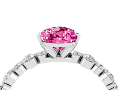 White gold Pear Cut Pink Sapphire Prong Set Engagement Ring with Pavé Band_16