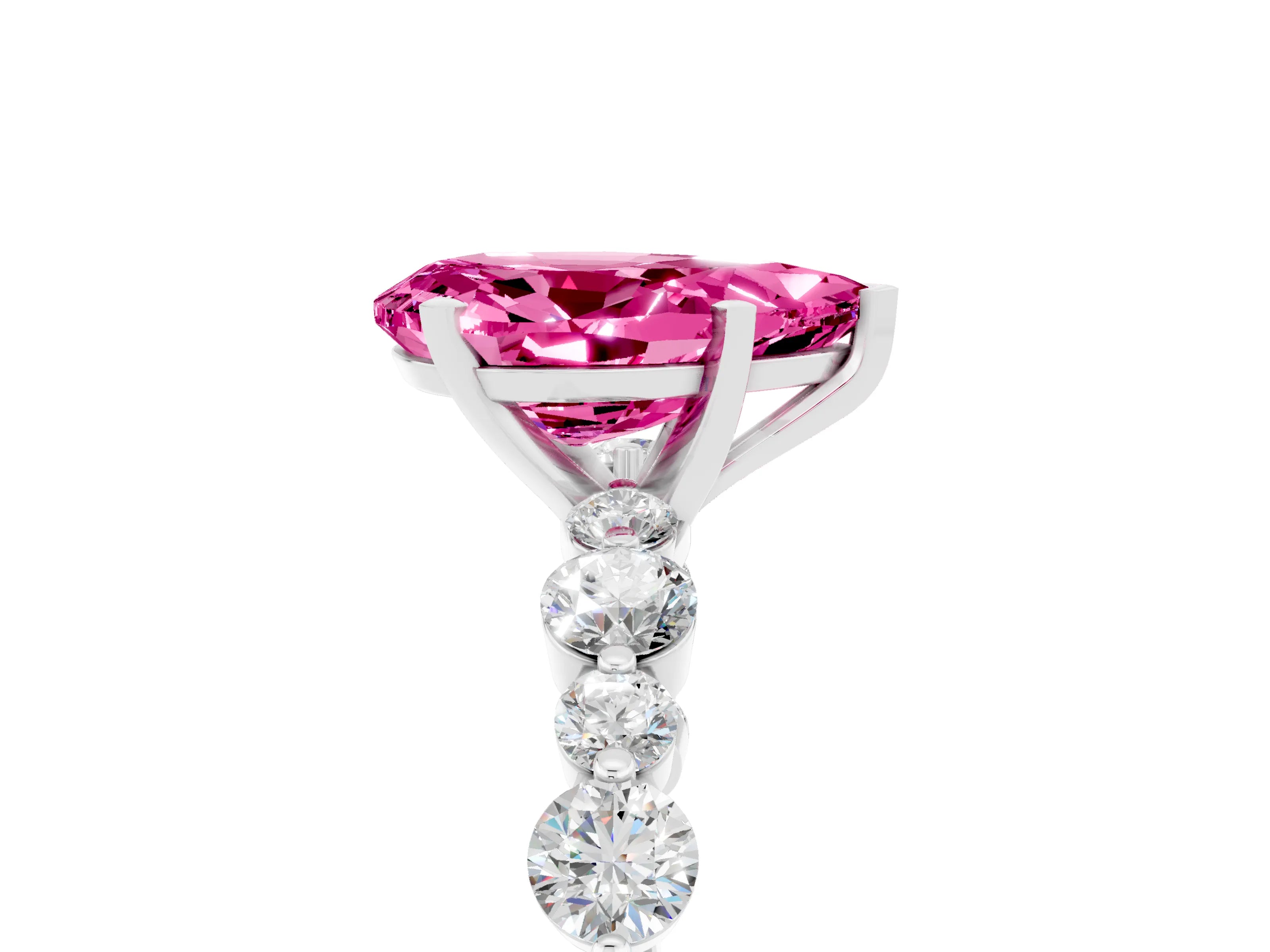 White gold Pear Cut Pink Sapphire Prong Set Engagement Ring with Pavé Band_17