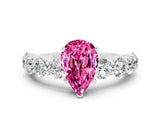 White gold Pear Cut Pink Sapphire Prong Setting with Side Stones on a Pave Band_24
