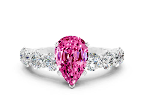 White gold Pear Cut Pink Sapphire Prong Setting with Side Stones on a Pave Band_24