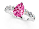 White gold Pear Cut Pink Sapphire Prong Setting with Side Stones on a Pave Band_25
