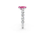 White gold Pear Cut Pink Sapphire Prong Setting with Side Stones on a Pave Band_26