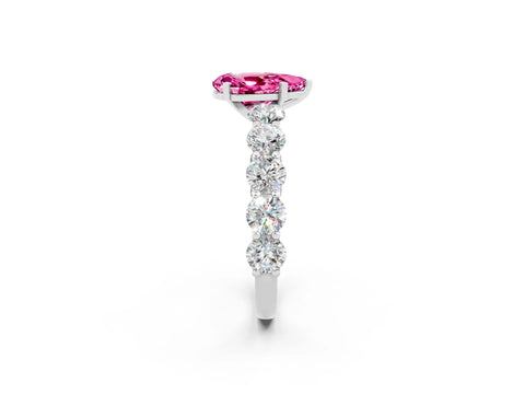 White gold Pear Cut Pink Sapphire Prong Setting with Side Stones on a Pave Band_26