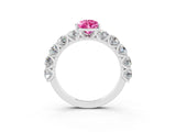 White gold Pear Cut Pink Sapphire Prong Setting with Side Stones on a Pave Band_27