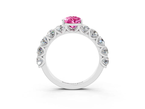 White gold Pear Cut Pink Sapphire Prong Setting with Side Stones on a Pave Band_27