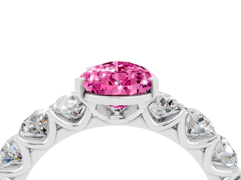 White gold Pear Cut Pink Sapphire Prong Setting with Side Stones on a Pave Band_28