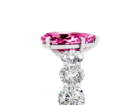 White gold Pear Cut Pink Sapphire Prong Setting with Side Stones on a Pave Band_29