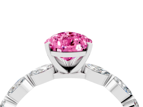 White gold Pear Cut Pink Sapphire Ring with Marquise Side Stones and Prong Setting_16