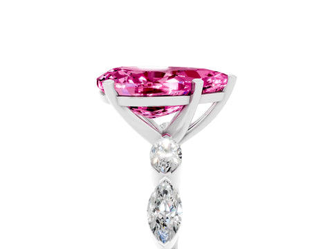 White gold Pear Cut Pink Sapphire Ring with Marquise Side Stones and Prong Setting_17