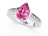 White gold Pear Cut Pink Sapphire Ring with Milgrain Pavé Band and Four-Prong Setting_37