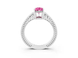 White gold Pear Cut Pink Sapphire Ring with Milgrain Pavé Band and Four-Prong Setting_39