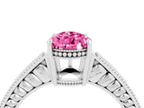 White gold Pear Cut Pink Sapphire Ring with Milgrain Pavé Band and Four-Prong Setting_40