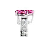 White gold Pear Cut Pink Sapphire Ring with Milgrain Pavé Band and Four-Prong Setting_41