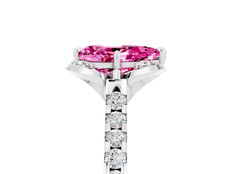 White gold Pear Cut Pink Sapphire Ring with Pavé Band and Floral Prong Setting_5