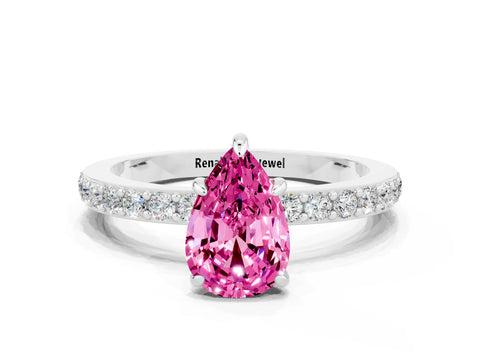 White gold Pear Cut Pink Sapphire Ring with Pavé Band and Four-Prong Setting_24