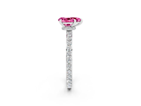White gold Pear Cut Pink Sapphire Ring with Pavé Band and Four-Prong Setting_26
