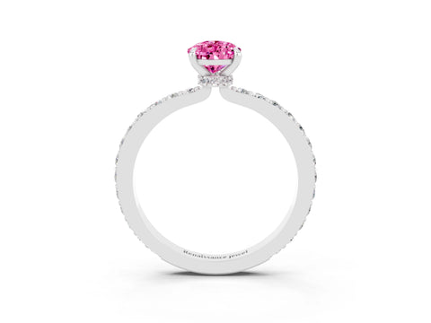 White gold Pear Cut Pink Sapphire Ring with Pavé Band and Four-Prong Setting_27