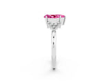 White gold Pear Cut Pink Sapphire Ring with Side Stones and Four-Prong Setting_62