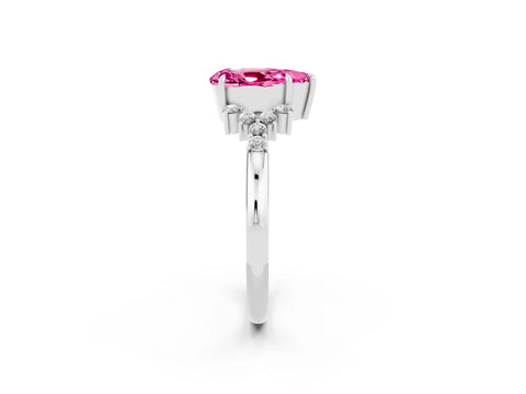 White gold Pear Cut Pink Sapphire Ring with Side Stones and Four-Prong Setting_62