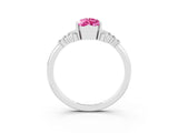White gold Pear Cut Pink Sapphire Ring with Side Stones and Four-Prong Setting_63