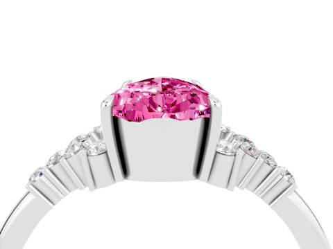 White gold Pear Cut Pink Sapphire Ring with Side Stones and Four-Prong Setting_64