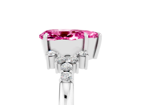 White gold Pear Cut Pink Sapphire Ring with Side Stones and Four-Prong Setting_65