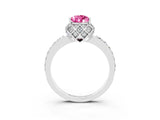 White gold Pear Cut Pink Sapphire Scalloped Halo Engagement Ring with Round Shared Prong Band_27