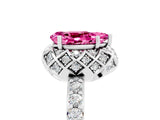 White gold Pear Cut Pink Sapphire Scalloped Halo Engagement Ring with Round Shared Prong Band_29