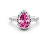 White gold Pear Cut Pink Sapphire Scalloped Halo Engagement Ring with Round Shared Prong Band_48