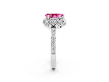 White gold Pear Cut Pink Sapphire Scalloped Halo Engagement Ring with Round Shared Prong Band_50