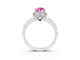 White gold Pear Cut Pink Sapphire Scalloped Halo Engagement Ring with Round Shared Prong Band_51