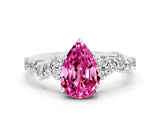 White gold Pear Cut Pink Sapphire Scattered Round Accent Ring with Prong Setting_24