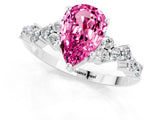 White gold Pear Cut Pink Sapphire Scattered Round Accent Ring with Prong Setting_25
