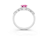 White gold Pear Cut Pink Sapphire Scattered Round Accent Ring with Prong Setting_27