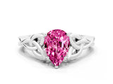 White gold Pear Cut Pink Sapphire Solitaire Celtic Knot Ring with Four-Prong Setting_36