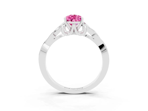 Platinum Pear Cut Pink Sapphire Solitaire Celtic Knot Ring with Four-Prong Setting