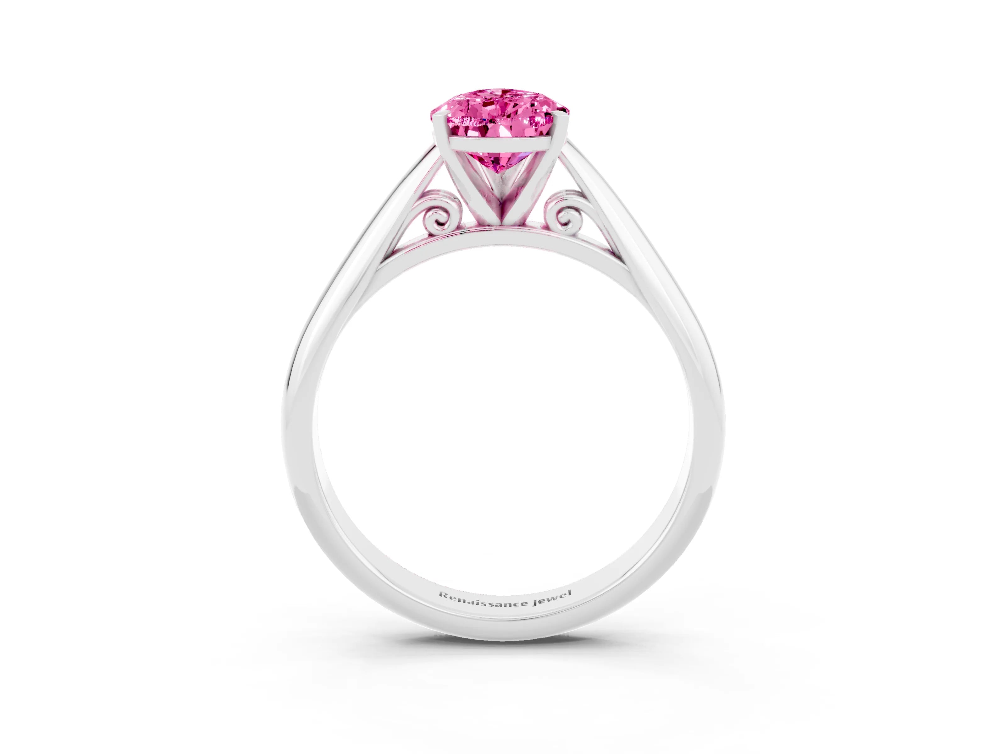White gold Pear Cut Pink Sapphire Solitaire Engagement Ring with Cathedral Setting and Four-Prong Mount_15