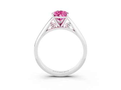 White gold Pear Cut Pink Sapphire Solitaire Engagement Ring with Cathedral Setting and Four-Prong Mount_15